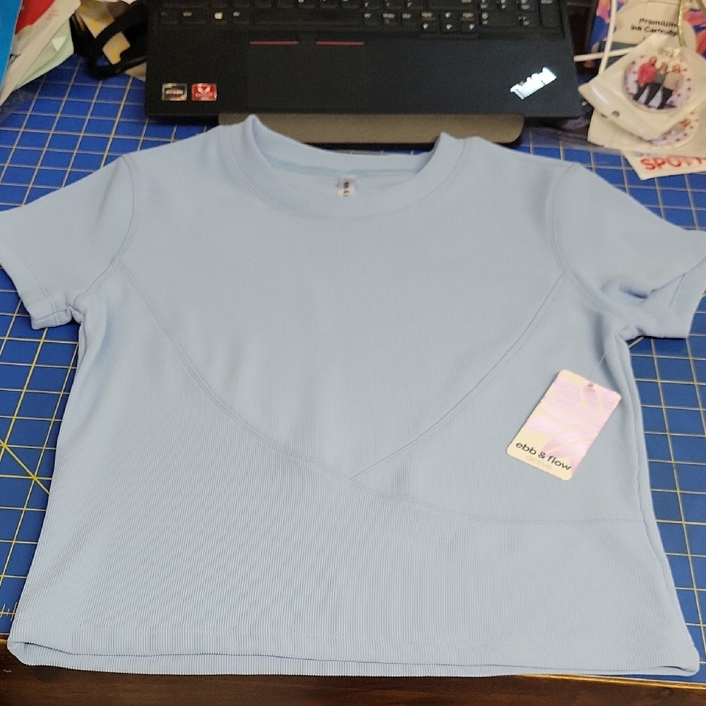 ebb & flow Light Blue Women's Ribbed Top Large